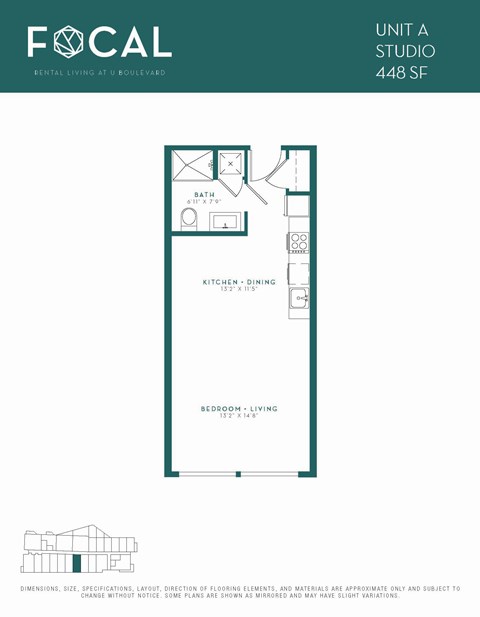 Floor plan for studio, 1 bath, 479 sqft